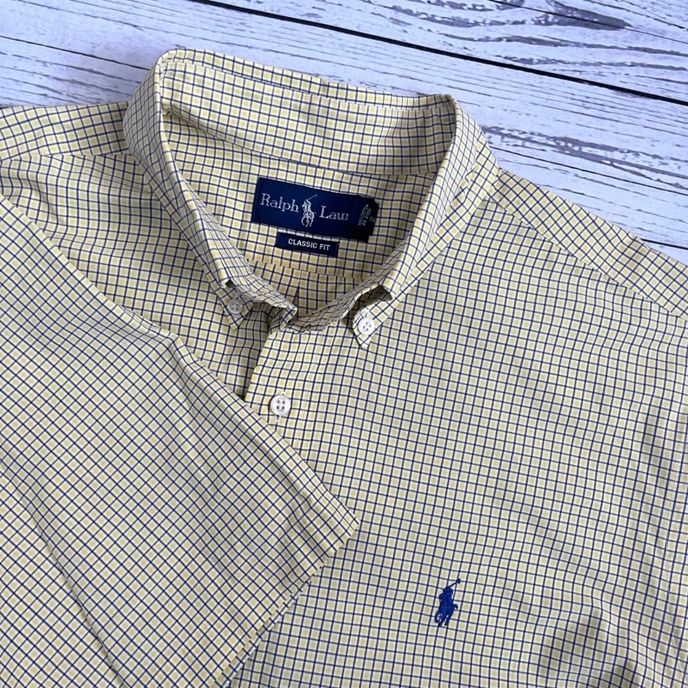 Ralph Lauren Men's Classic Fit Yellow Check Short Sleeve Button Down Shirt‎ XL